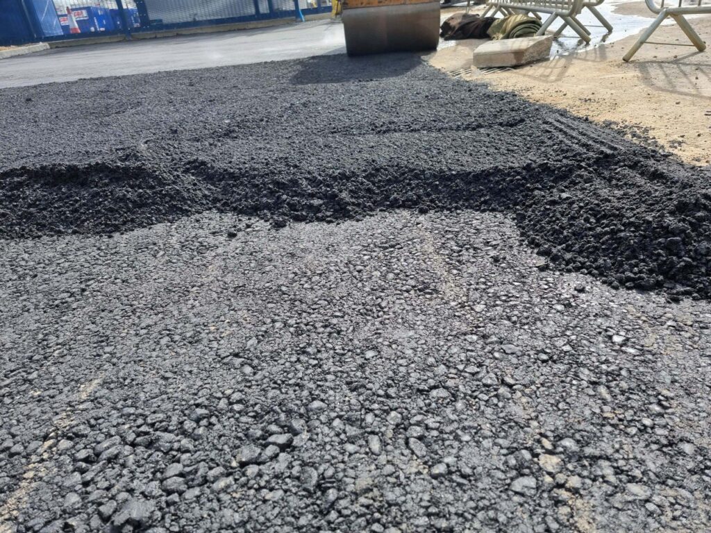 This is tarmac being laid by Paddock Wood Driveways